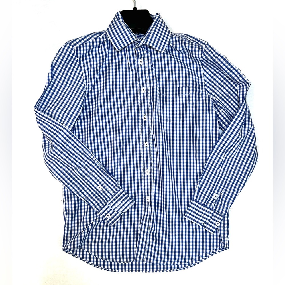 Report Collection Blue Plaid Dress Shirt Modern Fit Long Sleeve Boy’s Size 12